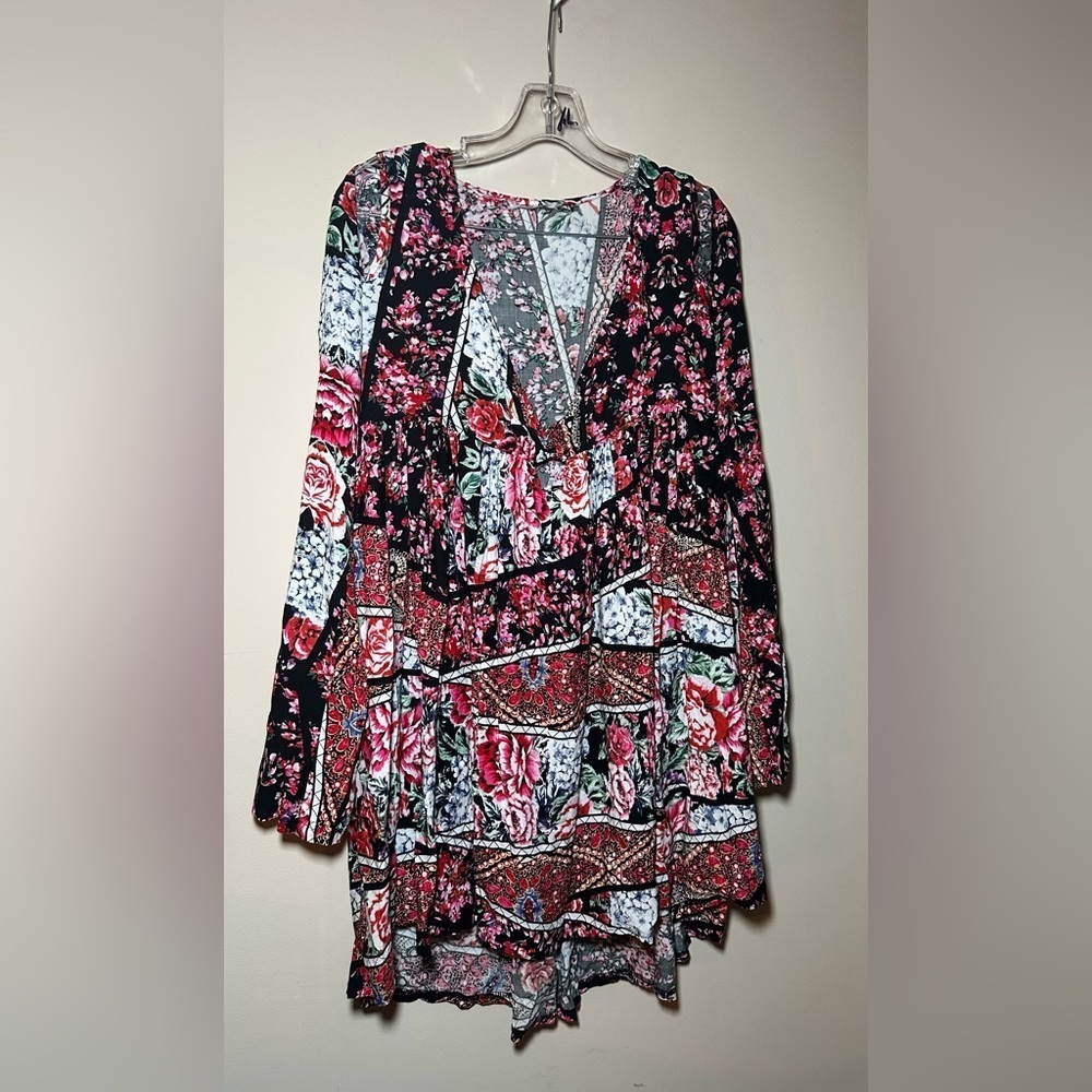 Johnny Was Artsy Floral Long Sleeve High Low Art To Wear Boho Dress Size Large